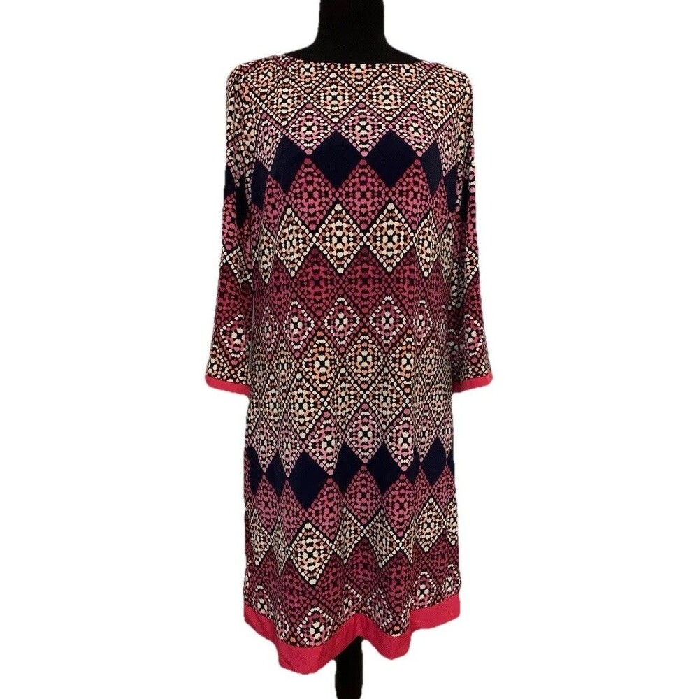 Eliza J Womens Size 12 Dress Mosaic Geometric Print Shift Boat Neck Stretch